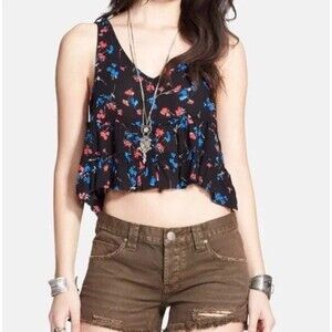 Free People Intimately Black Floral Swing Crop Top
